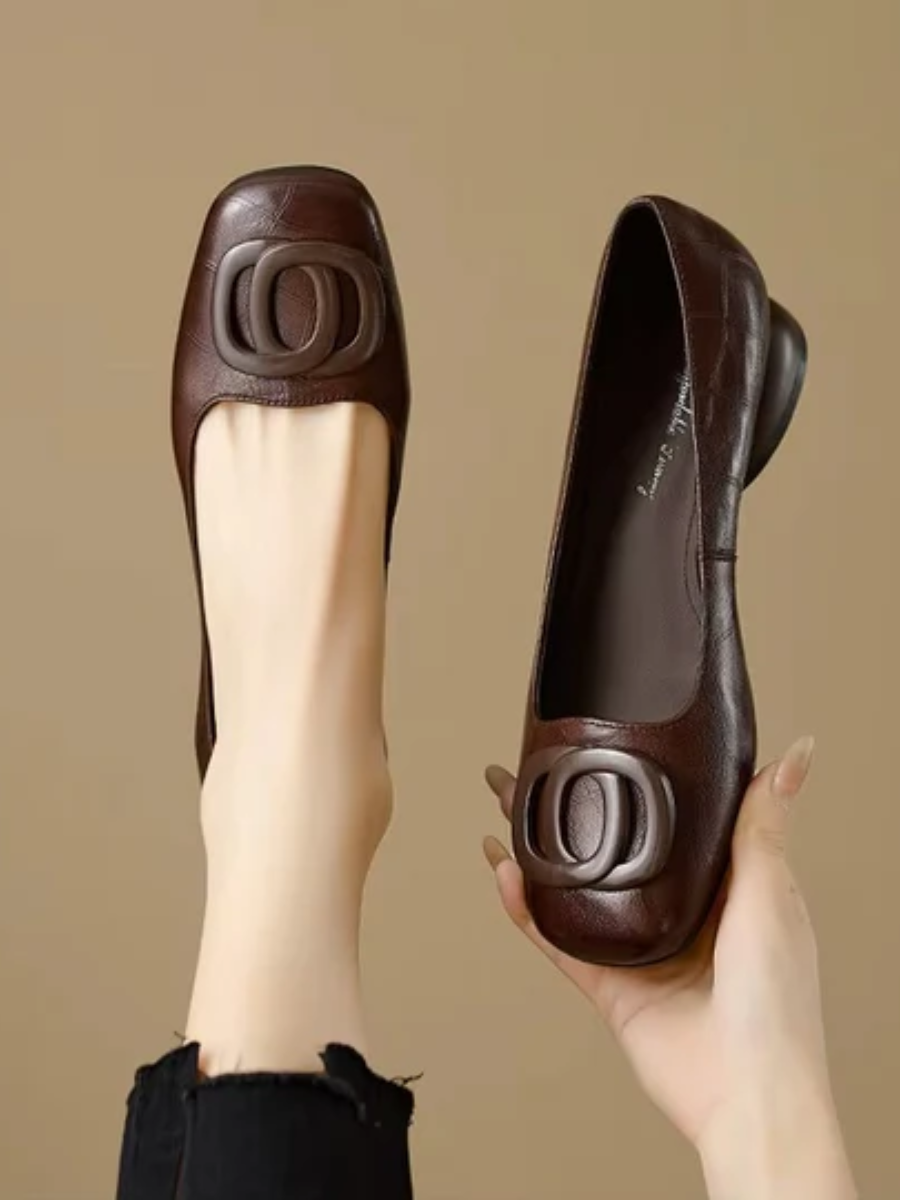 Kerina - Genuine Leather Square-Toe Flats