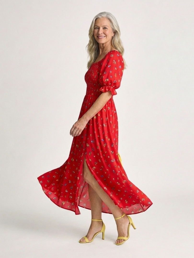 Dasey - Square Neck Floral Midi Dress