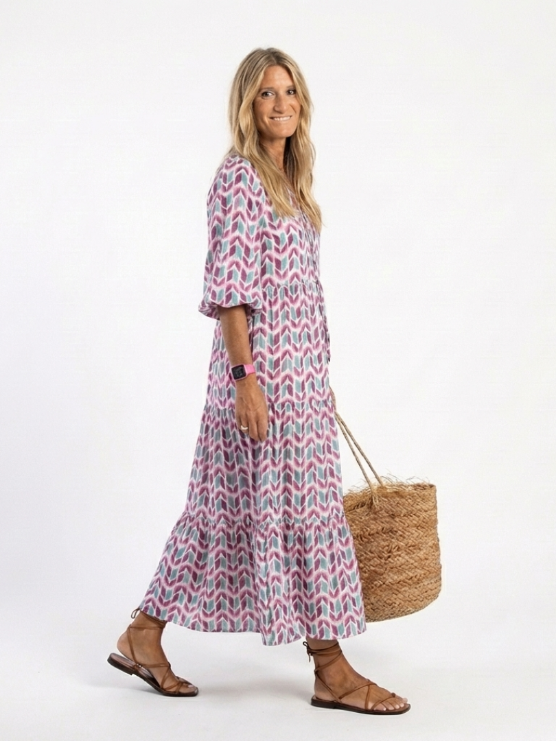 Myra - Geometric Print Long Sleeve Midi Dress