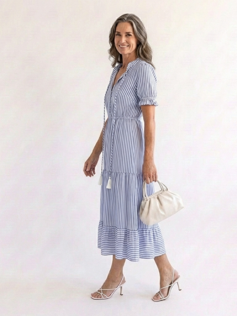 Glady - Short Sleeve Striped Midi Dress