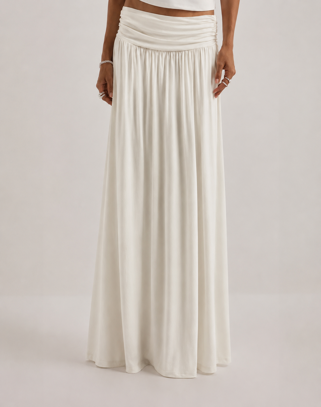 Maxine - Ruched Low Rise Maxi Skirt