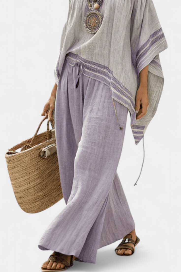 Thalia – Off-Shoulder Top and Wide-Leg Striped Pants
