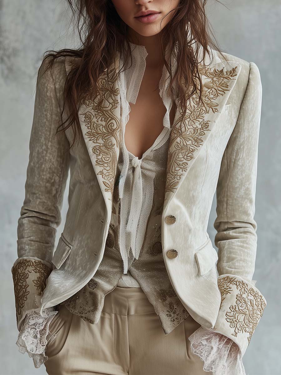 Jenna - Women’s Ivory Embroidered Tailored Blazer
