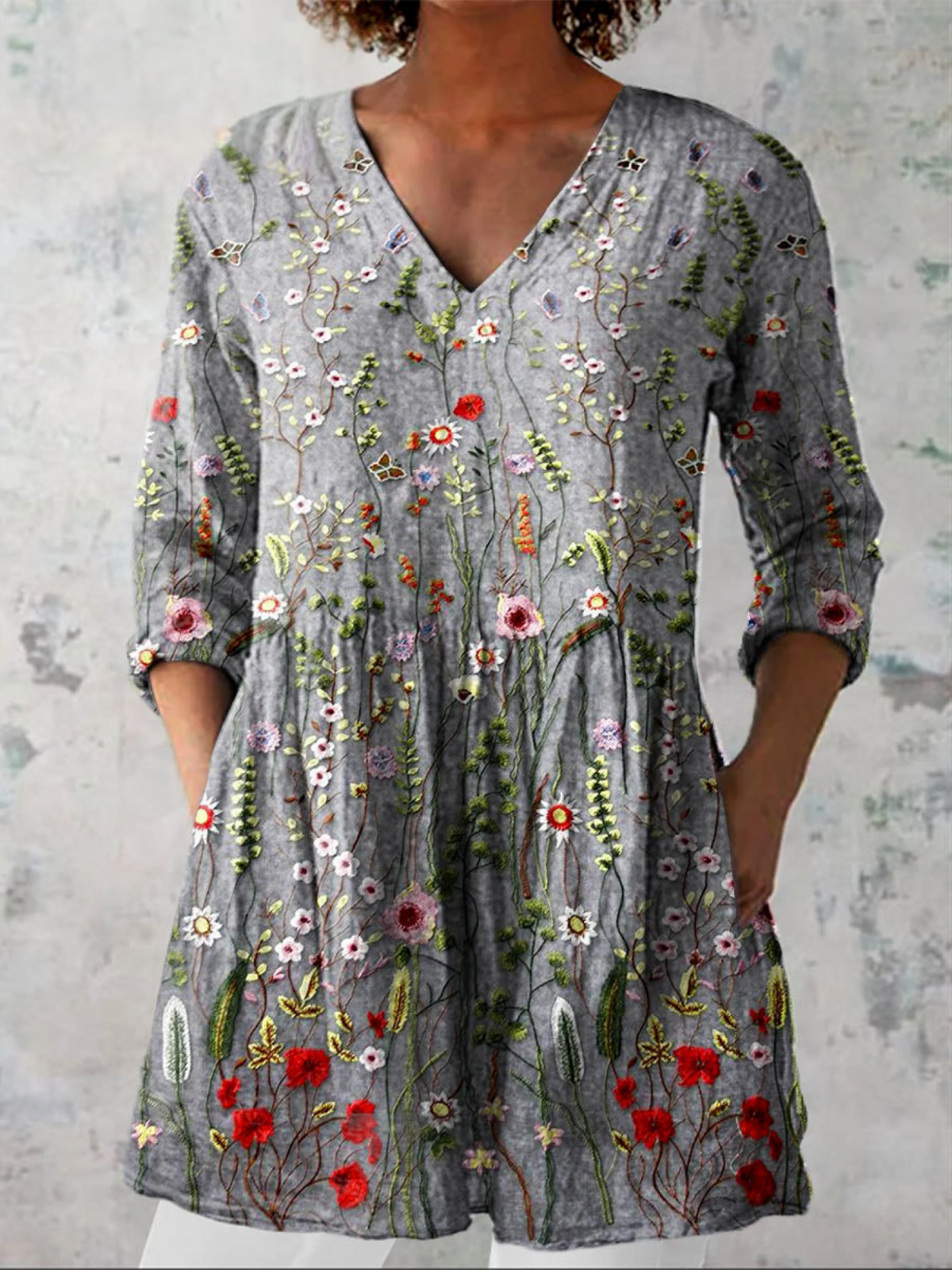 Harlene - Long Blouse with V-Neck