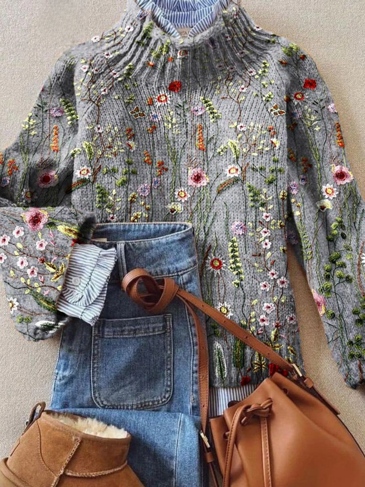Emersyn - Floral Turtleneck Sweater