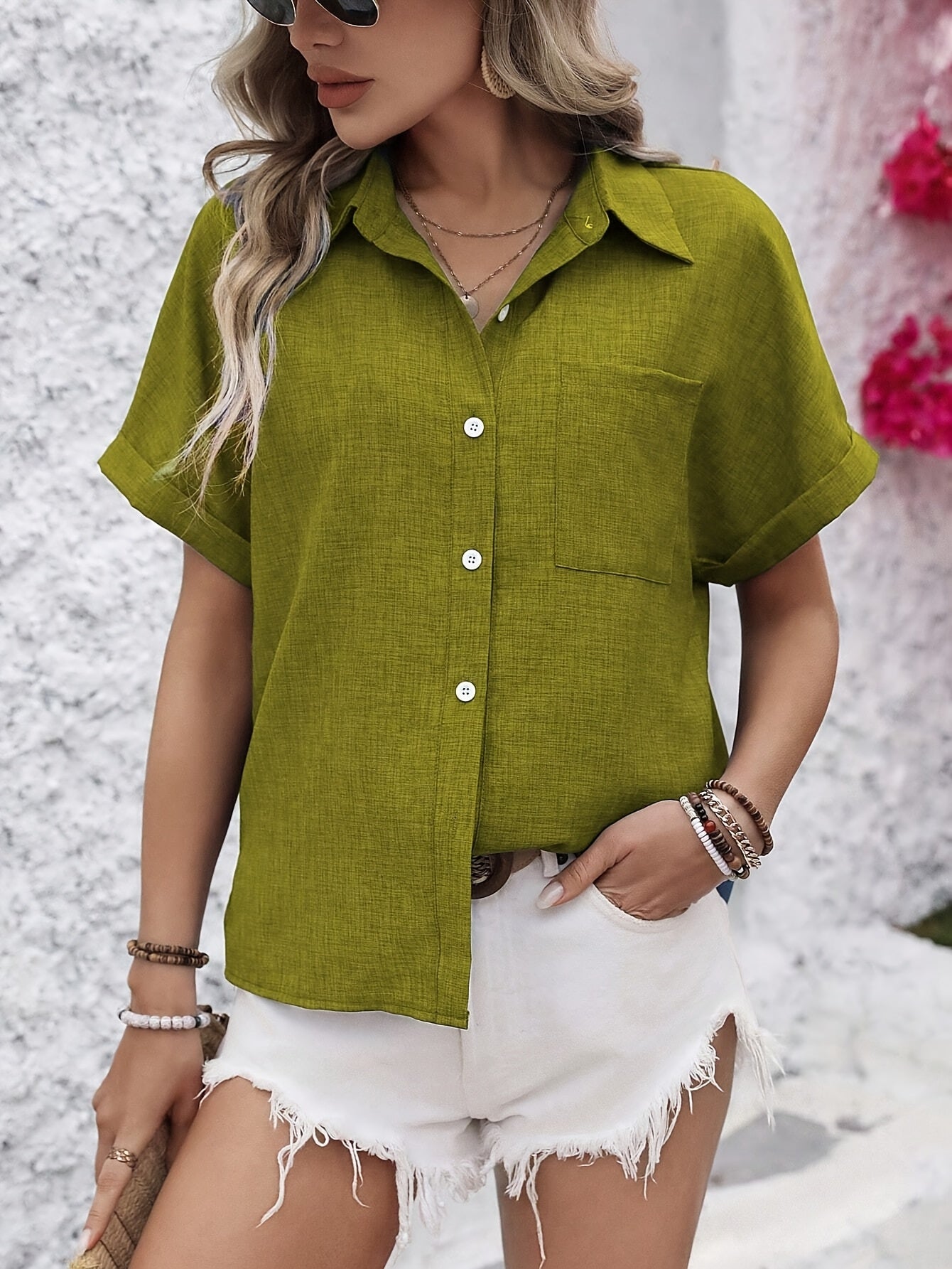 Mikkah - Comfortable Short Sleeve Button Blouse