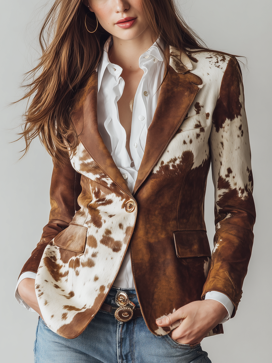 Tasha - Women’s Vintage Cow Print Eco Friendly Blazer