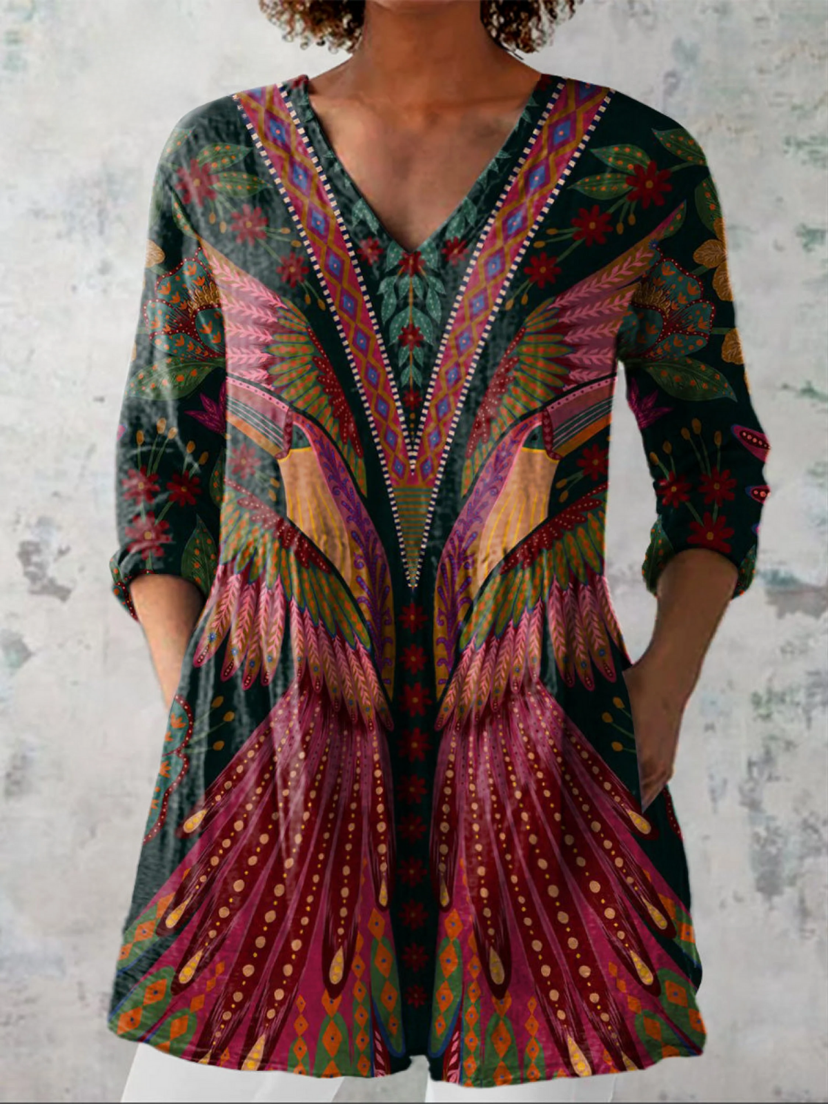 Lora - Long Blouse with V-Neck