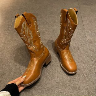Genevieve - Embroidered Mid-Calf Boots