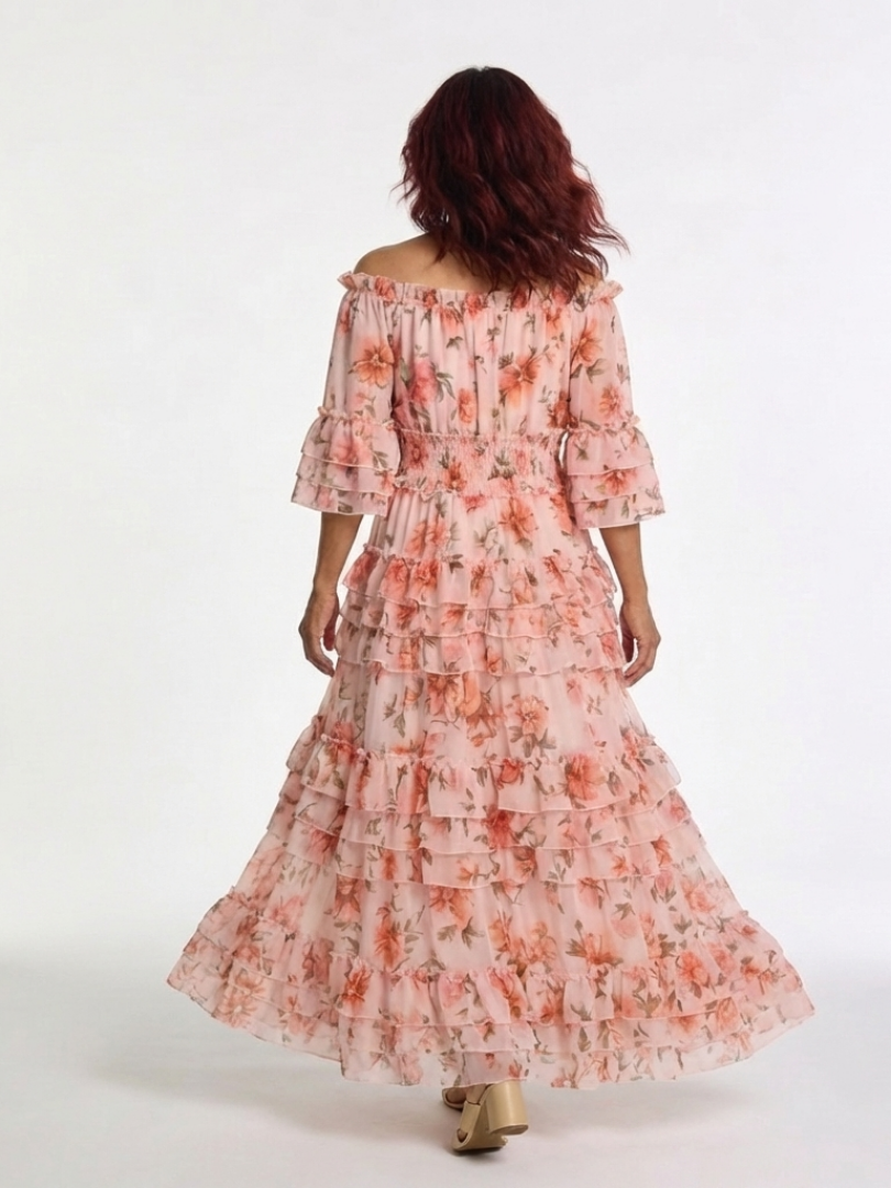 Sally - Off-Shoulder Floral Ruffle Maxi Dress