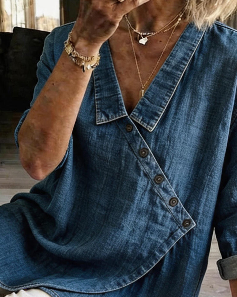 Veronica - Denim Button-Up Blouse