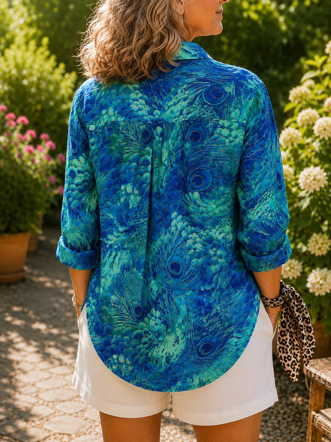 Jema - Peacock Grace Button-Up Blouse