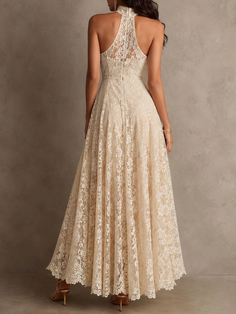 Gracelyn - Ivory Lace Halter Maxi Dress