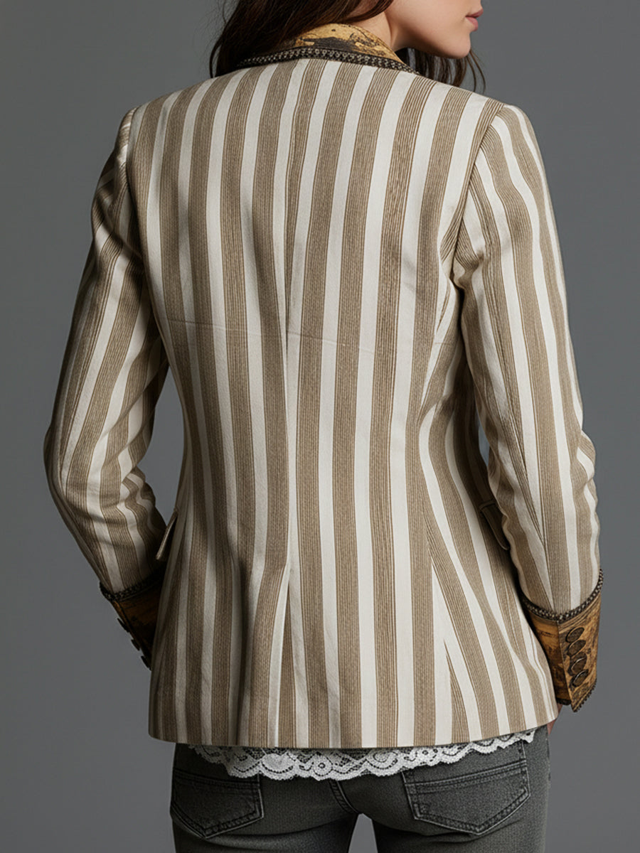 Wendy - Women’s Boho Striped Printed Lapel Blazer