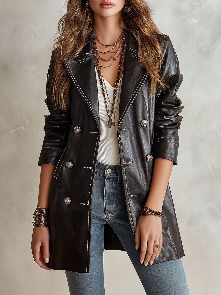 Monroe - Vintage Eco-Leather Trench Coat
