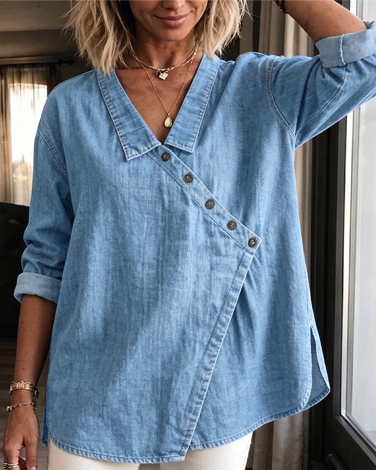 Veronica - Denim Button-Up Blouse