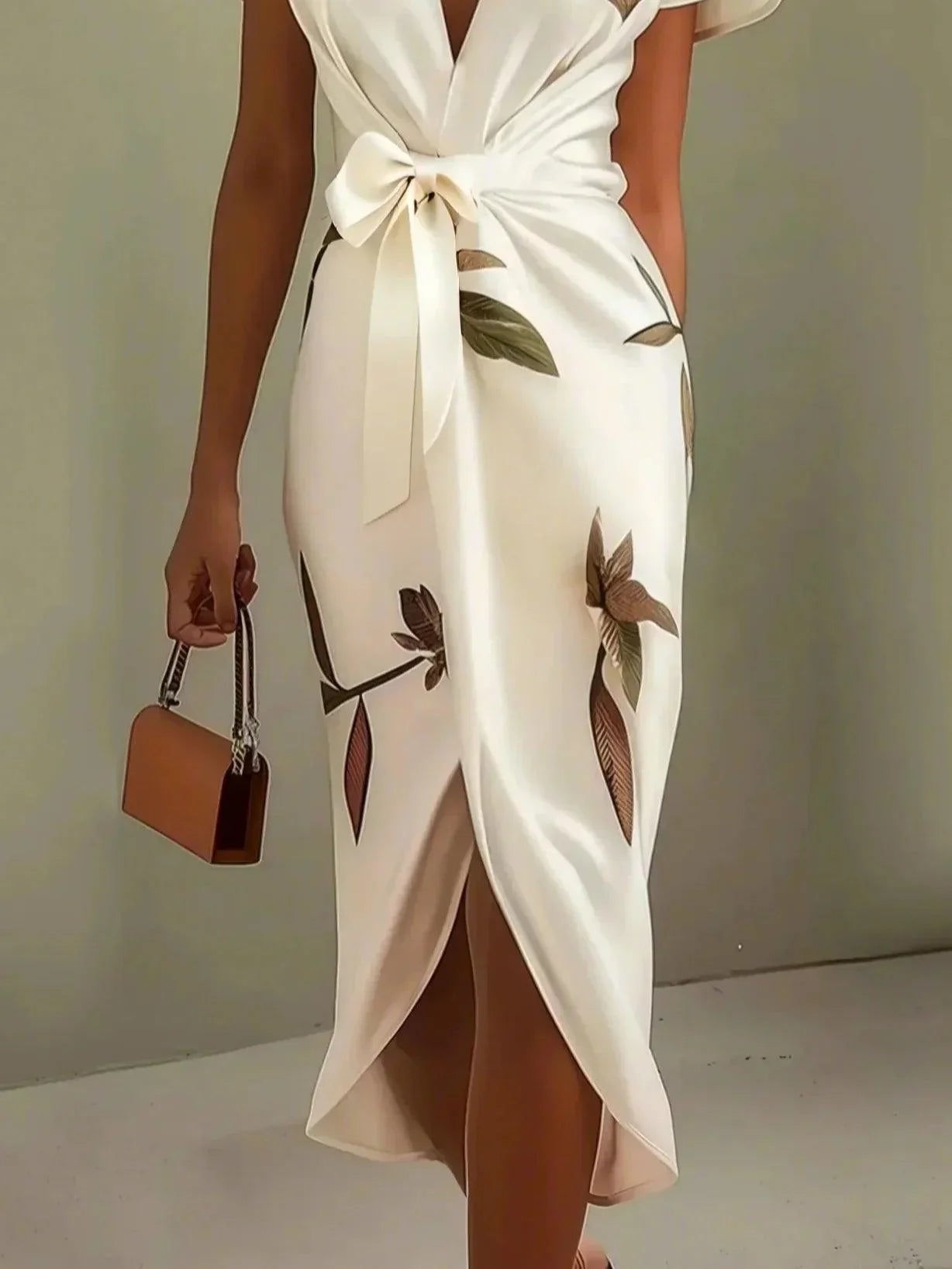 Anelie – Elegant Wrap Dress with Leaf Print