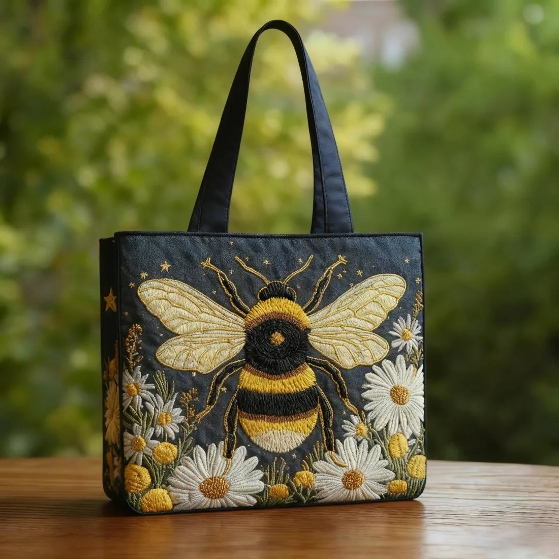 Skittles – Bee with Daisies and Stars Handmade Tote Bag