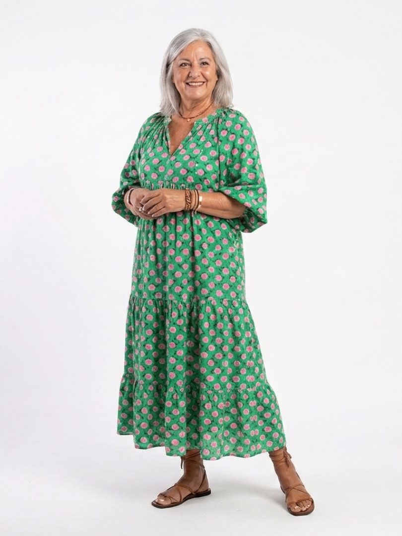 Francine - Floral Print V-Neck Tiered Midi Dress