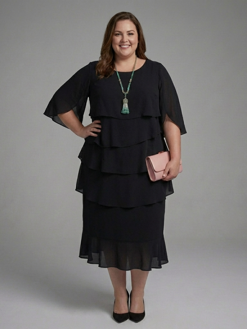 Maeline - Layered Sleeve Midi Dress