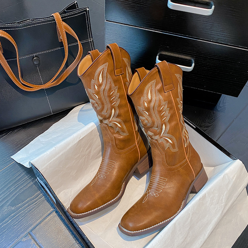 Genevieve - Embroidered Mid-Calf Boots