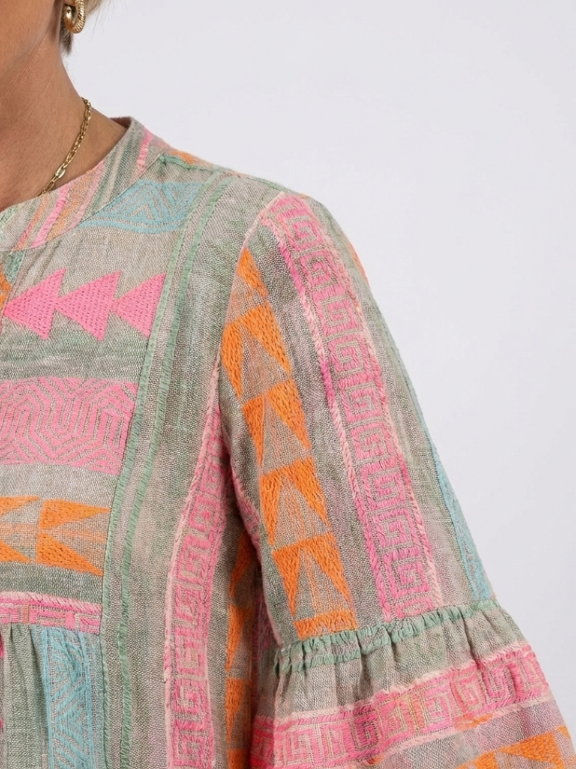 Maricel - Geometric Print V-Neck Dress