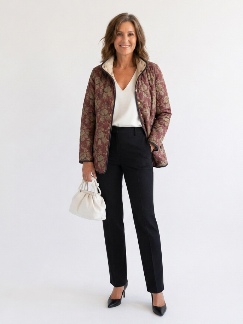 Raelynn – Quilted Plum Damask Jacket