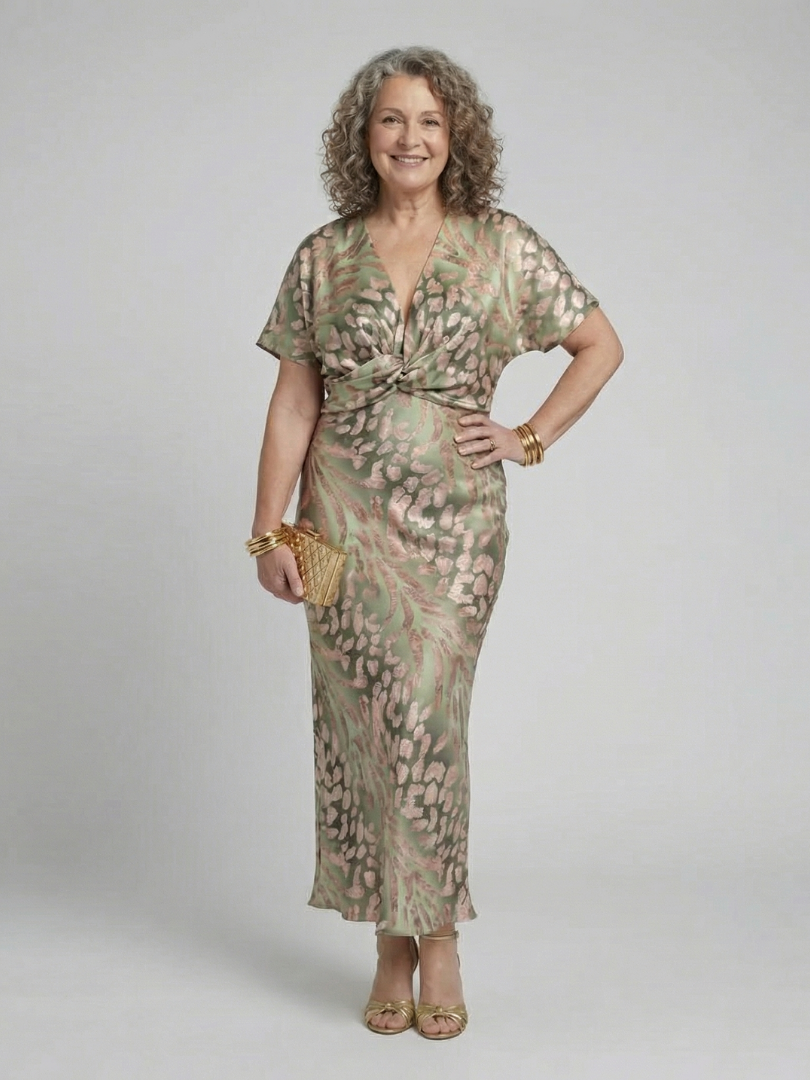 Caroline - Print V-Neck Wrap Waist Midi Dress