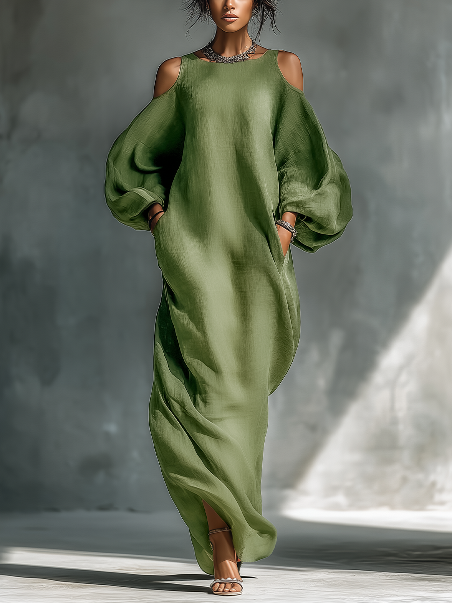 Sharlyn - Flowing Cold-Shoulder Maxi Dress
