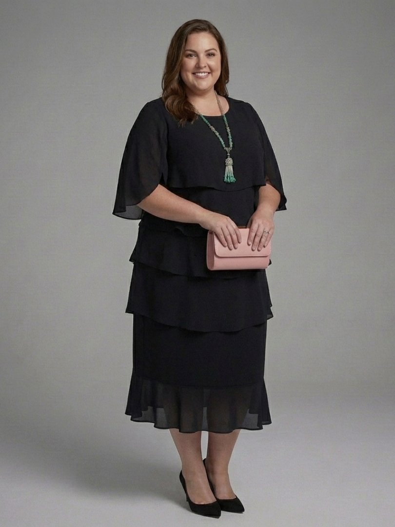 Maeline - Layered Sleeve Midi Dress