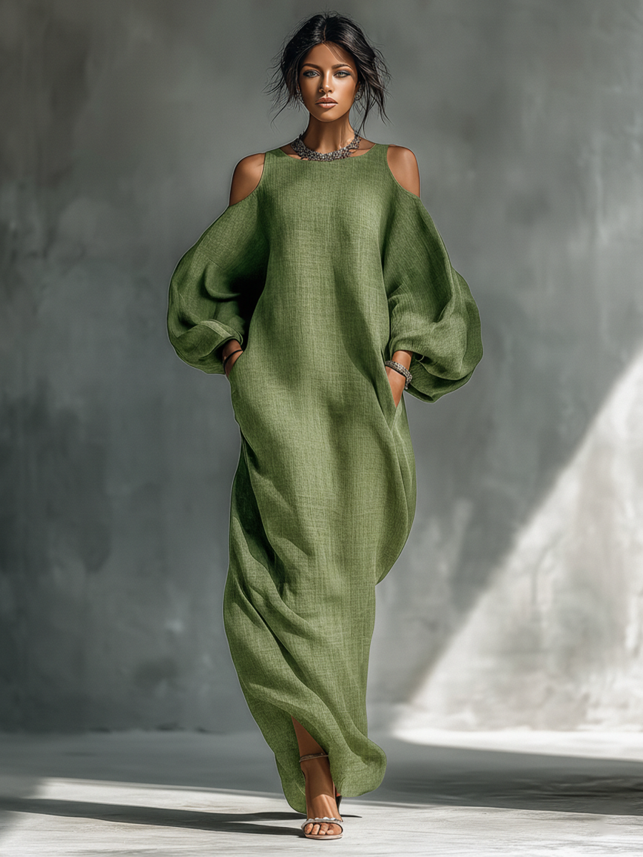 Sharlyn - Flowing Cold-Shoulder Maxi Dress