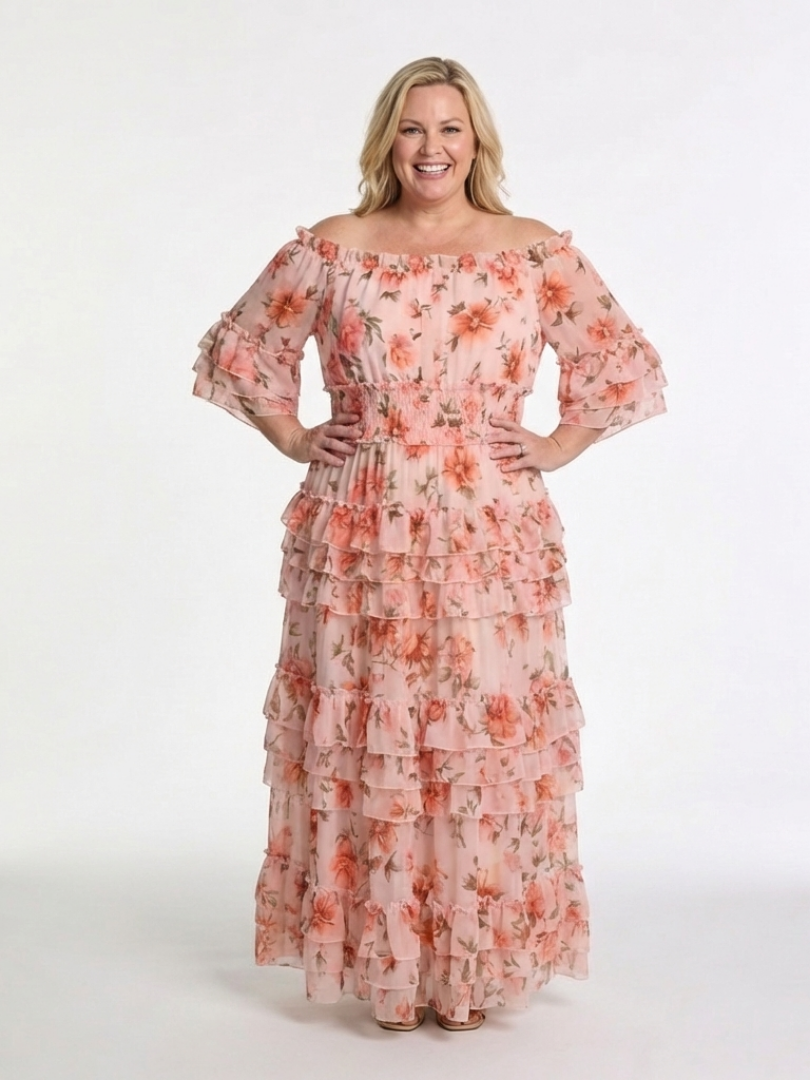 Sally - Off-Shoulder Floral Ruffle Maxi Dress