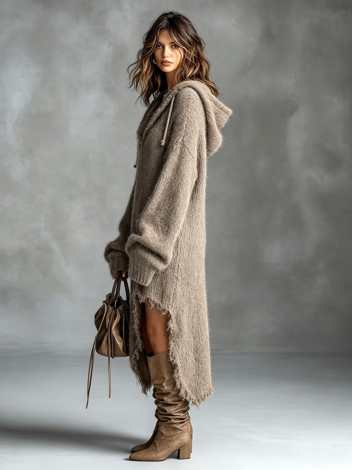 Ruthie – Fuzzy Knit Hooded Dress