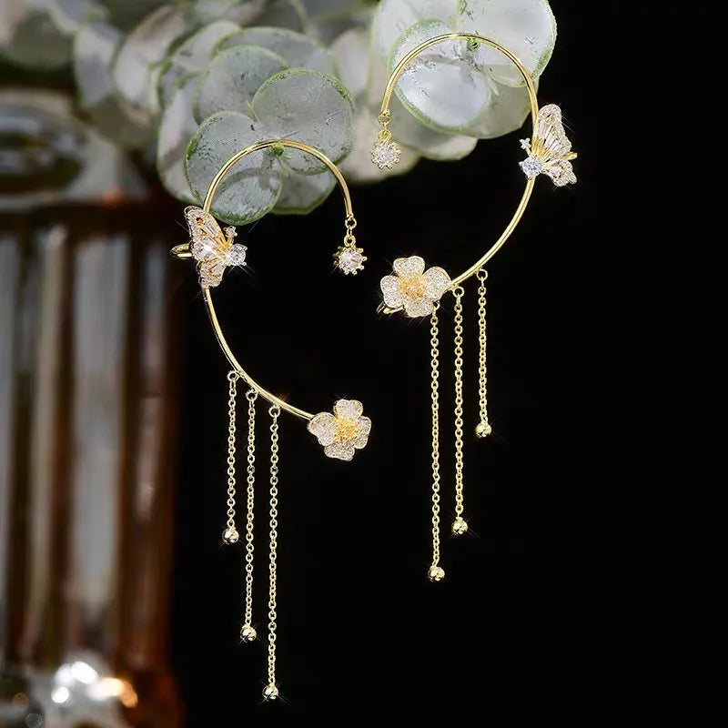 Marra - Clip-on Butterfly Tassel Earrings