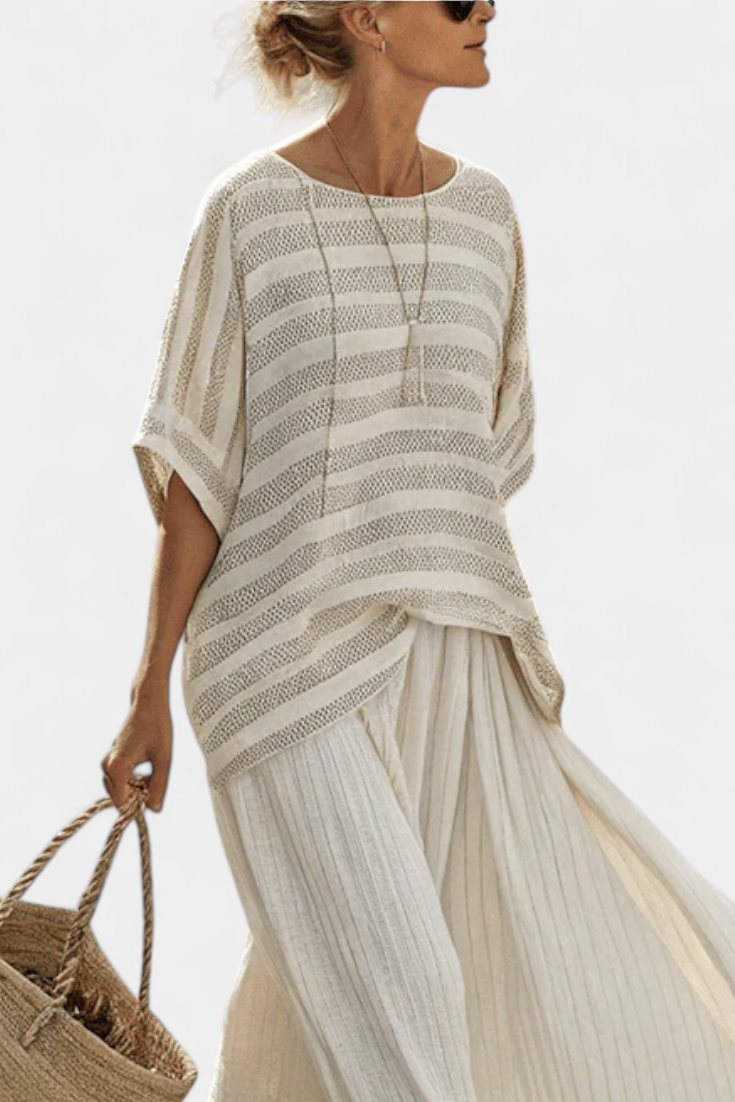 Zia – Natural Bamboo Striped Top and Flowing Linen Pants