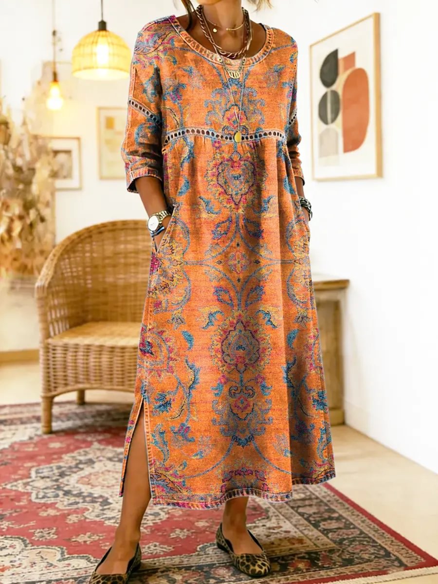 Enia - Printed Dress with Ethnic Patchwork