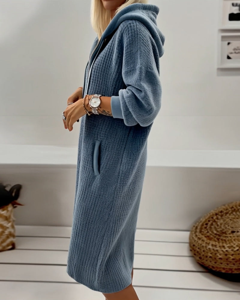 Kailyn – Cozy Hooded Honeycomb Knit Fleece Dress