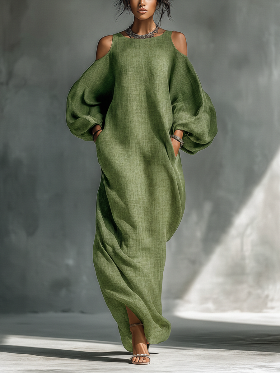 Sharlyn - Flowing Cold-Shoulder Maxi Dress