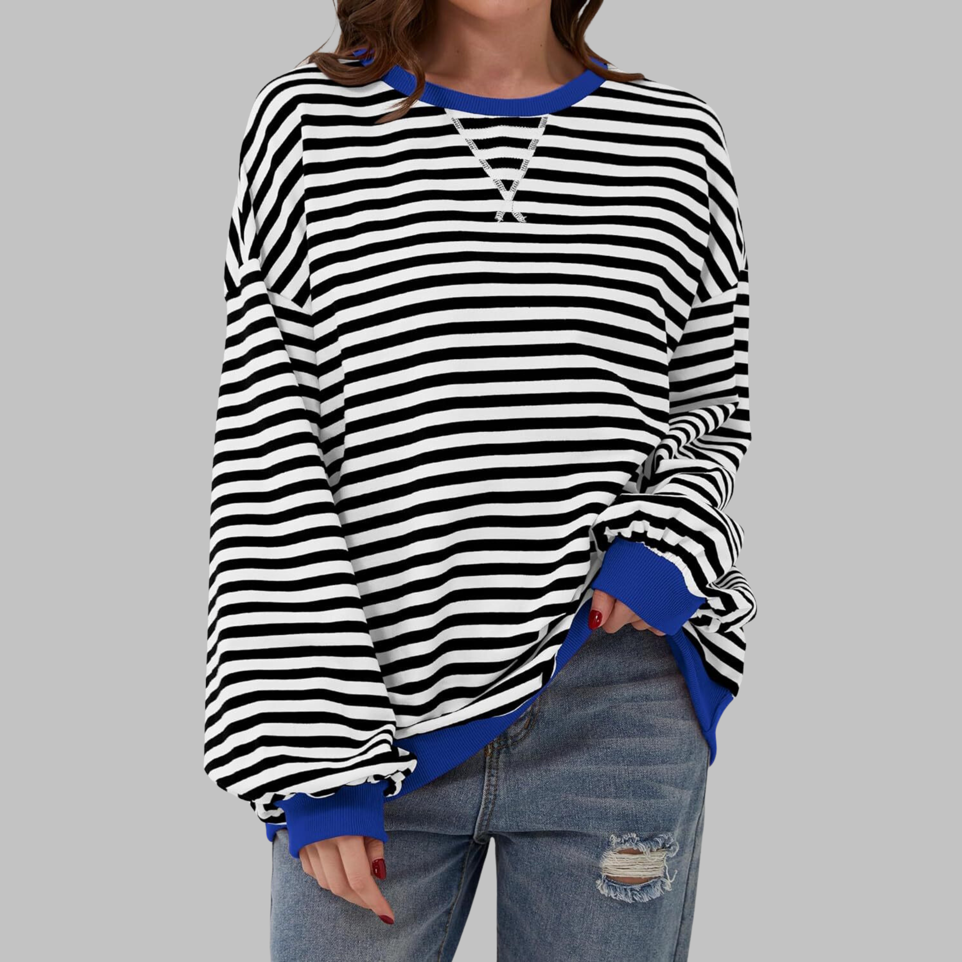 Selenne - Casual Long Sleeve Striped Sweatshirt