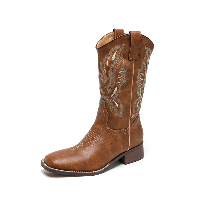 Genevieve - Embroidered Mid-Calf Boots