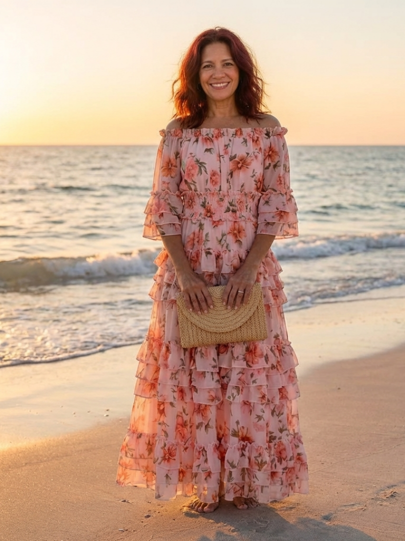 Sally - Off-Shoulder Floral Ruffle Maxi Dress