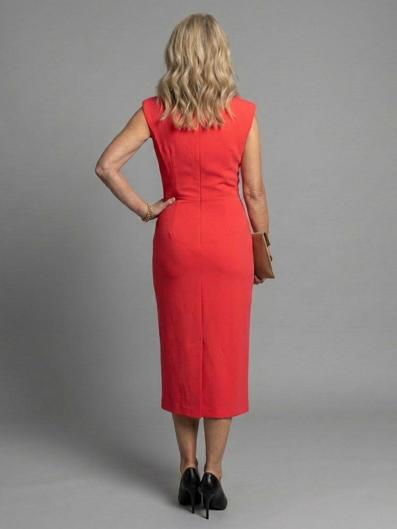 Skyla - Structured Sleeveless Midi Dress with Front Slit