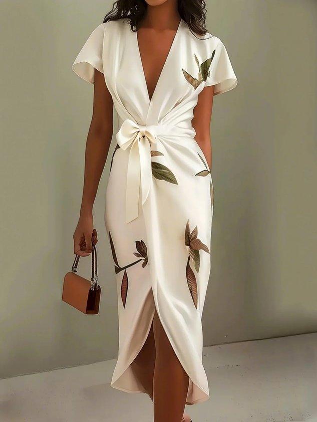 Anelie – Elegant Wrap Dress with Leaf Print