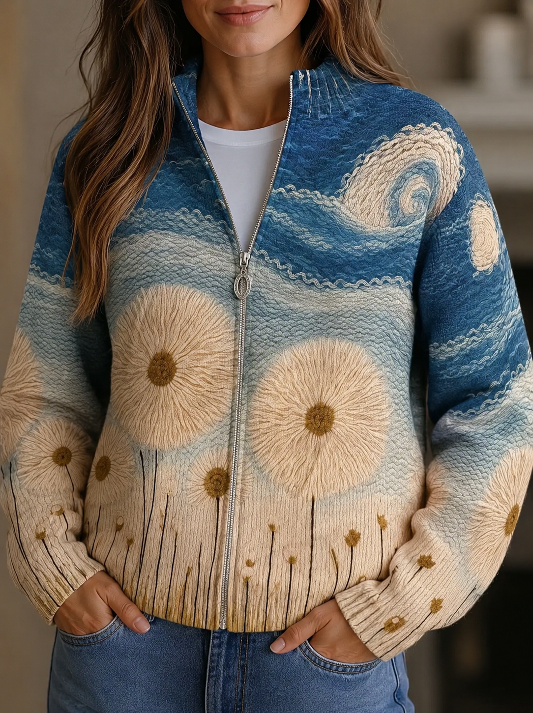 Claudia - Dandelion Meadow Quilted Zip Cardigan