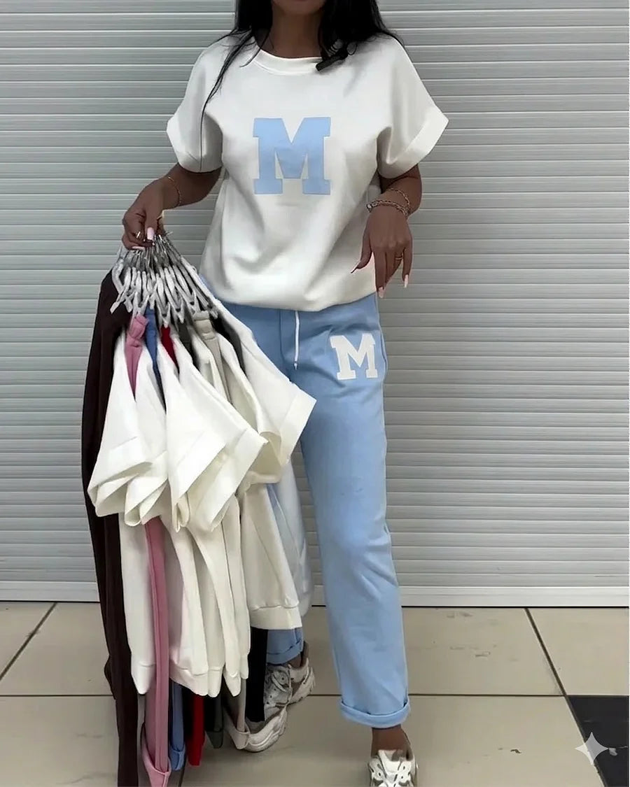 Caroline - Casual Printed T-Shirt and Pants Set