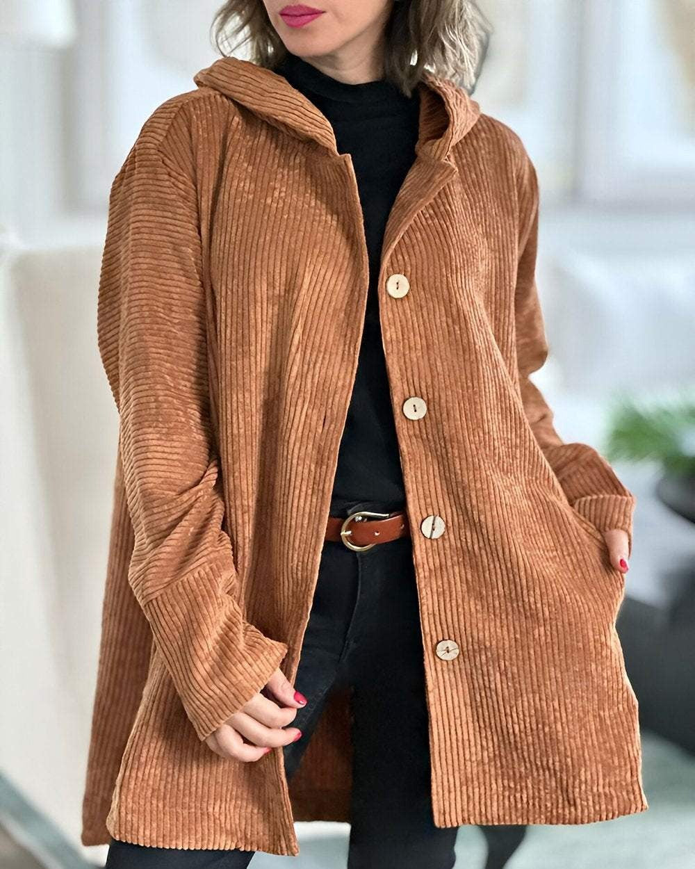 Crisha – Cozy Corduroy Hooded Jacket
