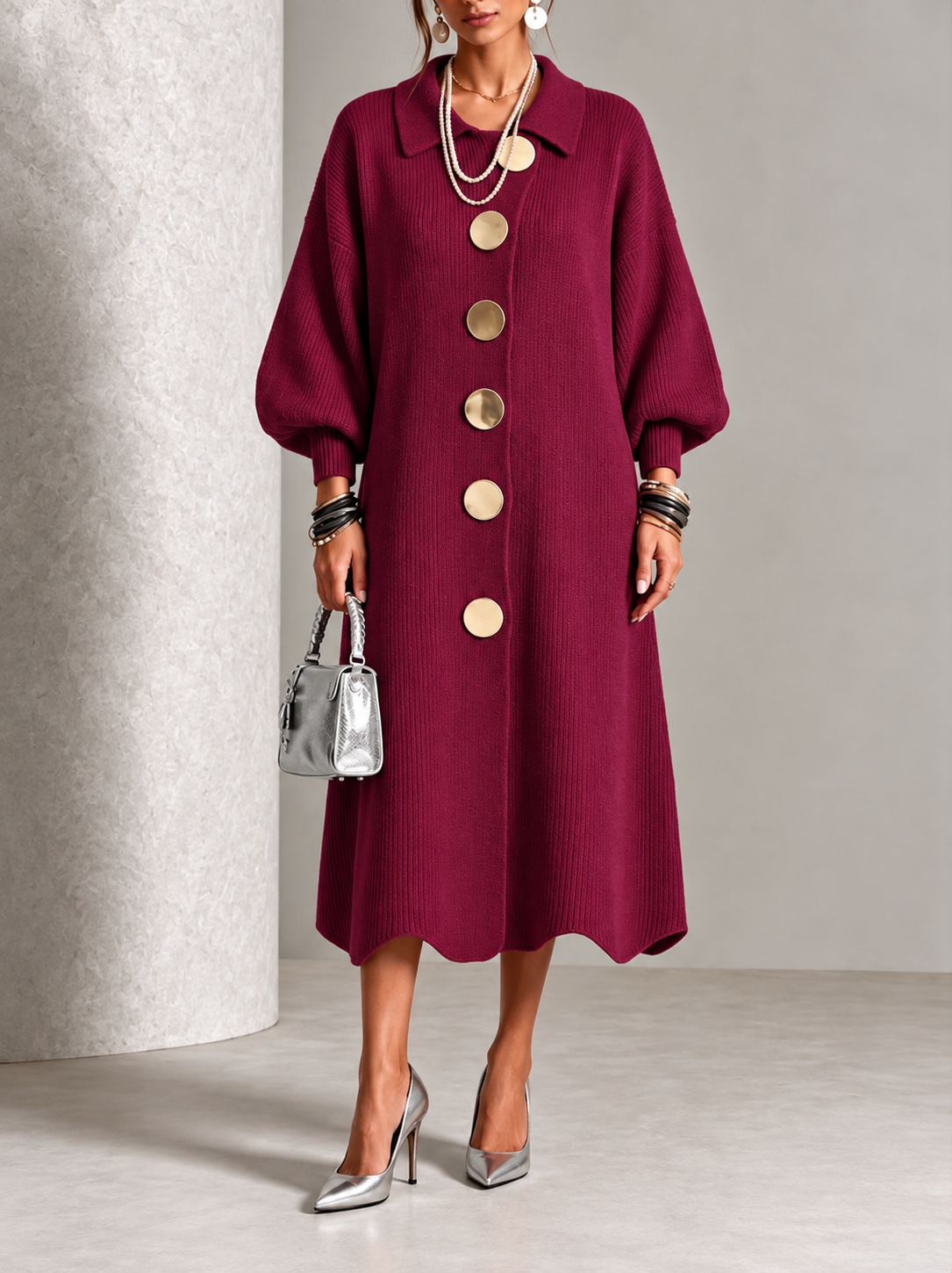 Morgan - Elegant Button Knit Dress