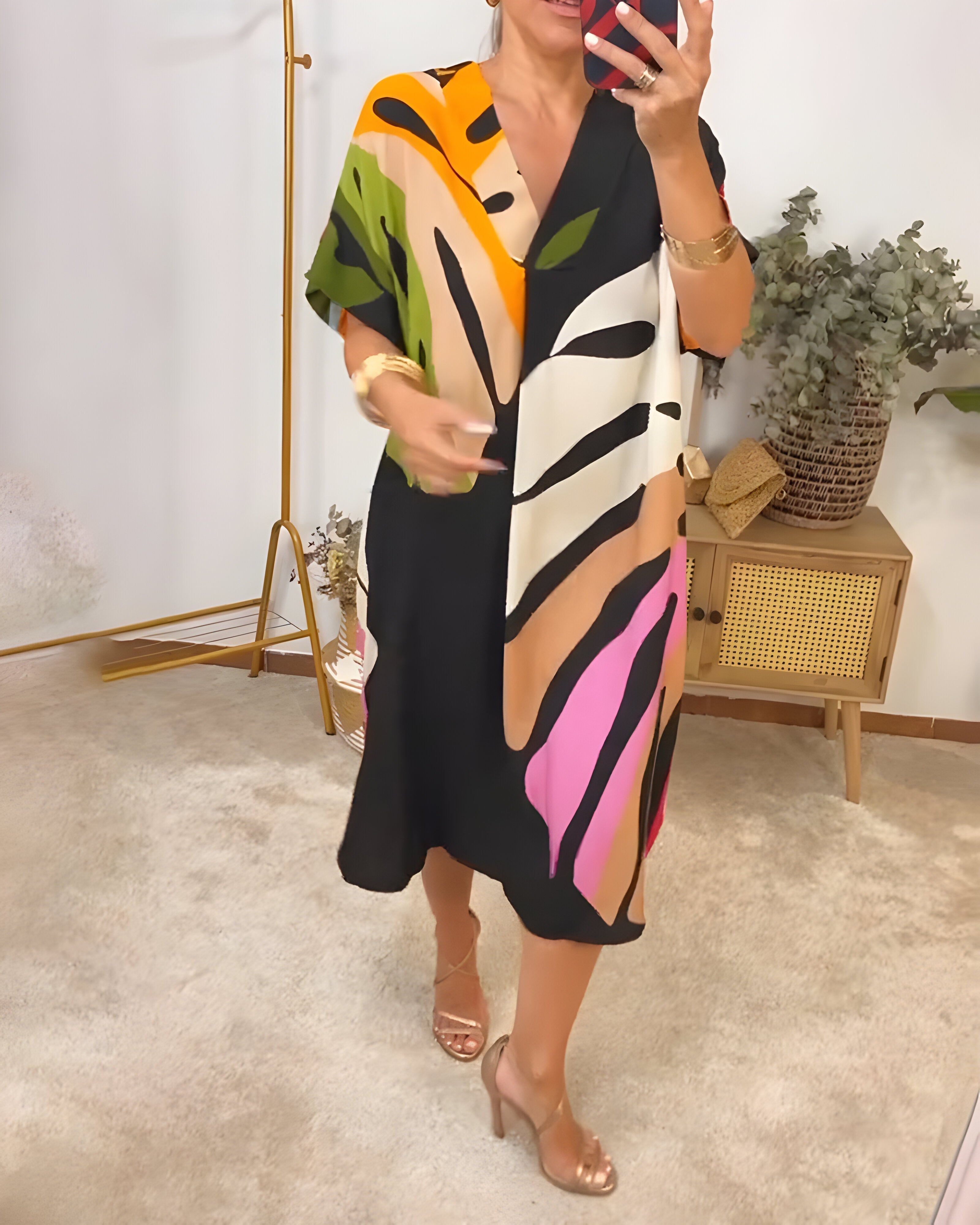Vanessa – Casual Colorful Leaf Print Dress