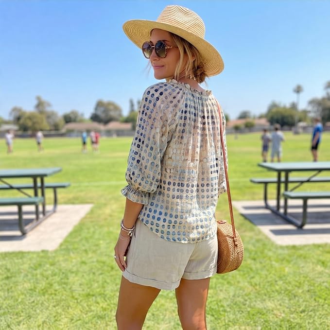 Angelique - Vintage Printed V-Neck Blouse