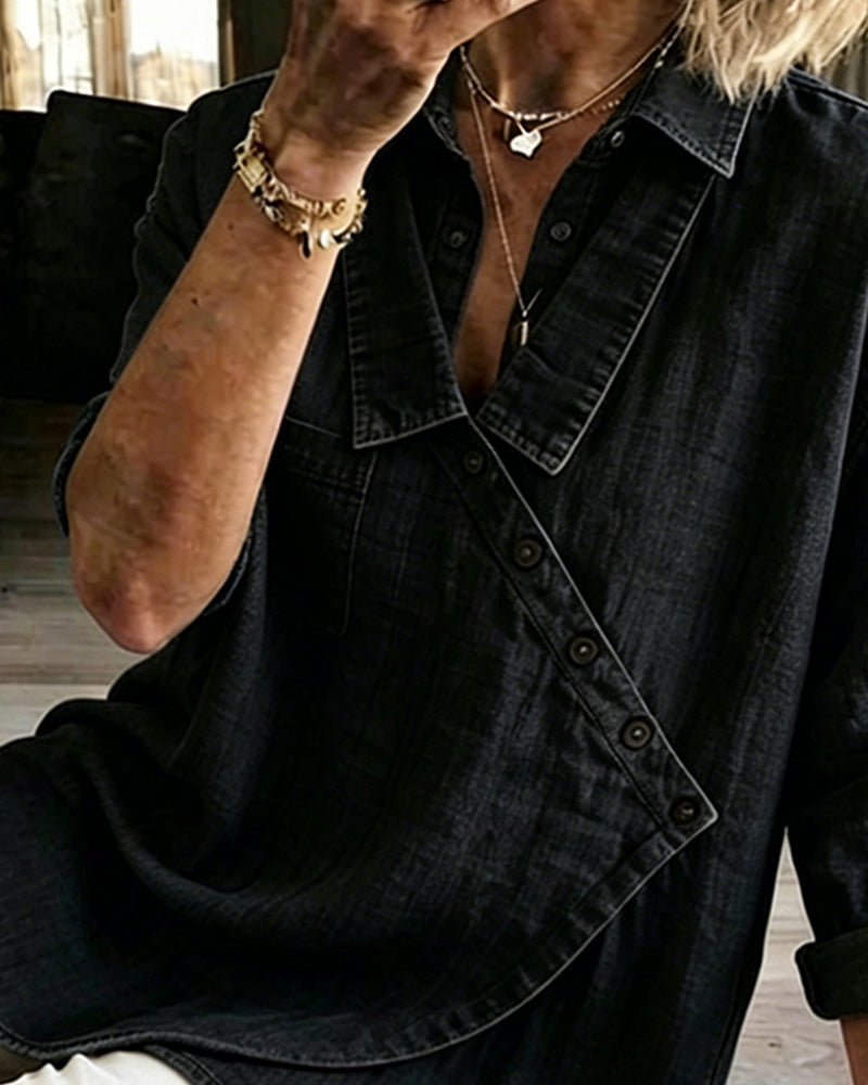 Veronica - Denim Button-Up Blouse